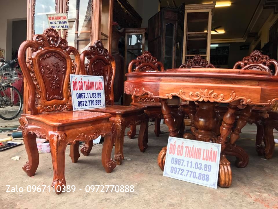 Bộ Ghế Ăn Mẫu Lu-i, Tủ Rượu Gỗ Hương Đỏ Lào. Khách Vĩnh Phúc..