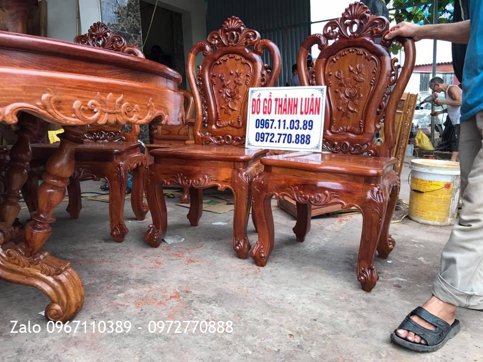 Bộ Ghế Ăn Mẫu Lu-i, Tủ Rượu Gỗ Hương Đỏ Lào. Khách Vĩnh Phúc..