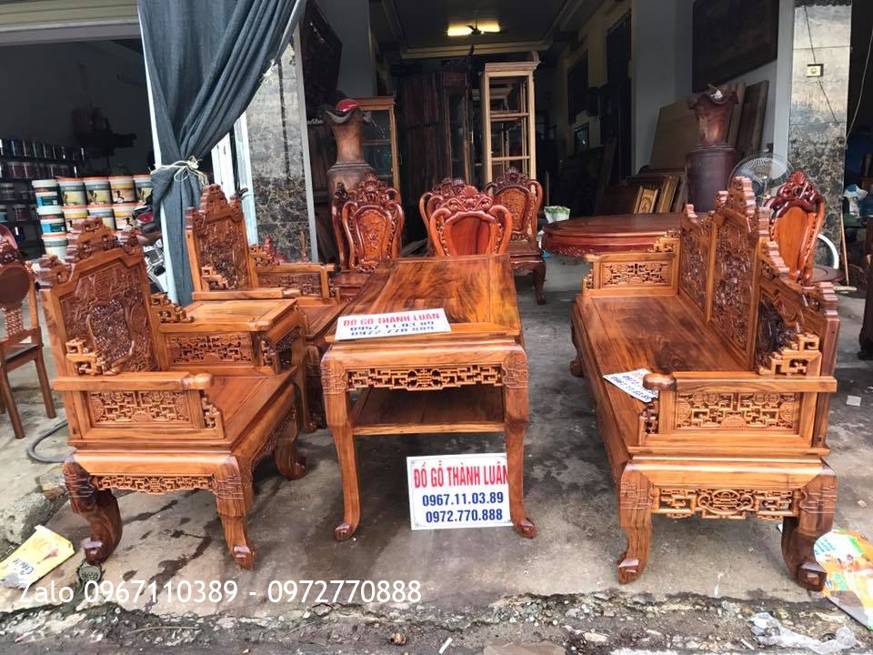 Bộ Trường Kỷ Huế Đục Ngũ Lân gỗ Gụ Ta Quảng Bình. Bàn Ghế Ăn Pháp. Khách Hà Tĩnh,.