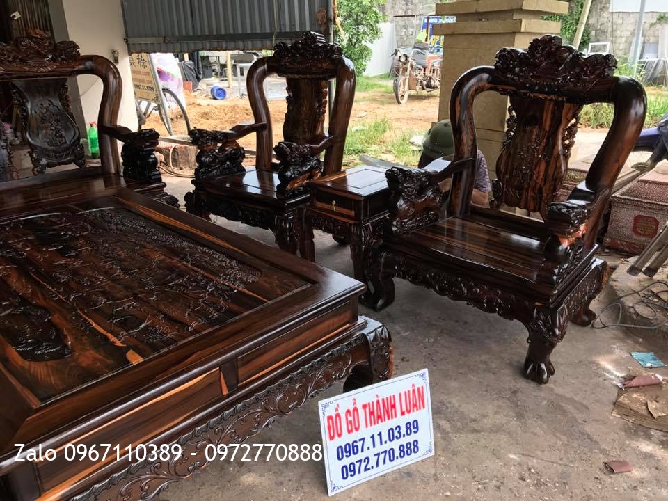 Kệ TiVi, Bộ Bàn Ghế MInh Quốc Nghê Gỗ Mun Hoa. Khách Thanh Hoá,