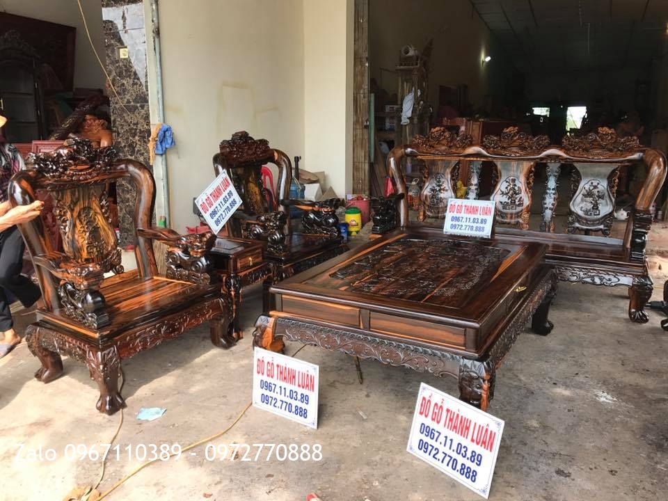 Kệ TiVi, Bộ Bàn Ghế MInh Quốc Nghê Gỗ Mun Hoa. Khách Thanh Hoá.