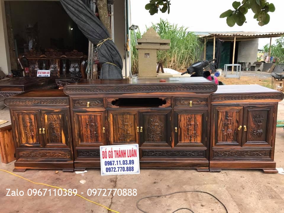 Kệ TiVi, Bộ Bàn Ghế MInh Quốc Nghê Gỗ Mun Hoa. Khách Thanh Hoá..