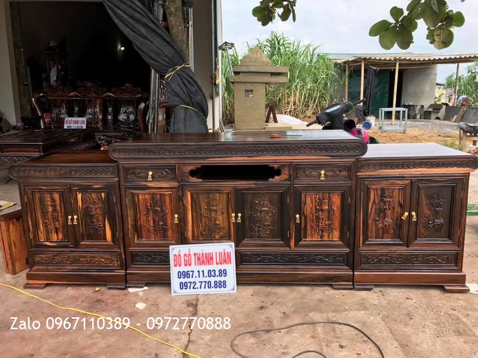 Kệ TiVi, Bộ Bàn Ghế MInh Quốc Nghê Gỗ Mun Hoa. Khách Thanh Hoá..