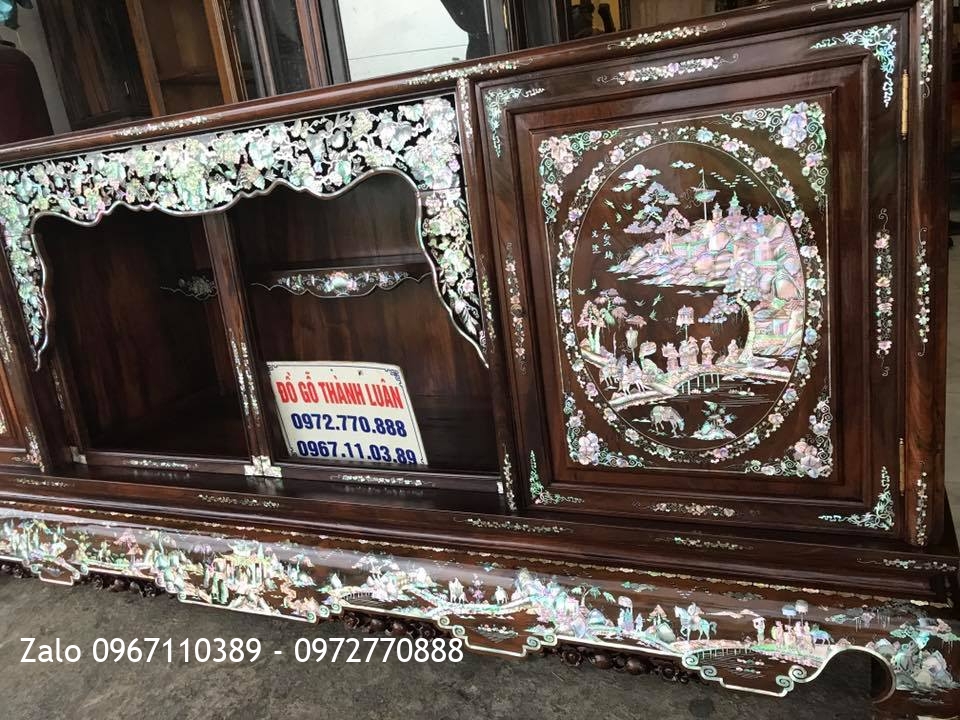 TỦ CHÈ GỖ GỤ TA QUẢNG BÌNH KHẢM ỐC ĐỎ SINGAPORE,