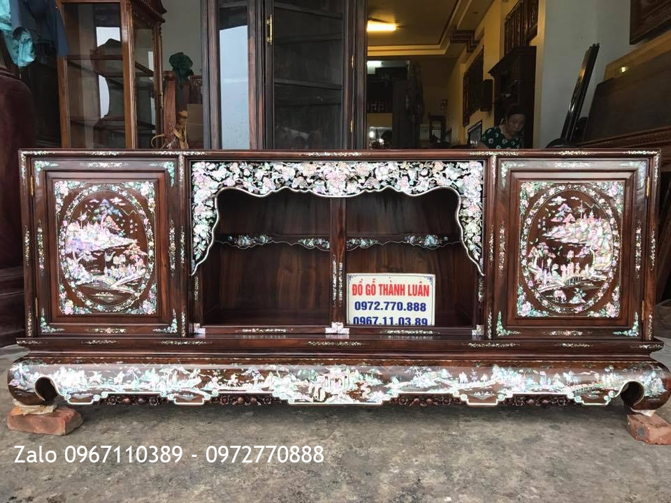 TỦ CHÈ GỖ GỤ TA QUẢNG BÌNH KHẢM ỐC ĐỎ SINGAPORE