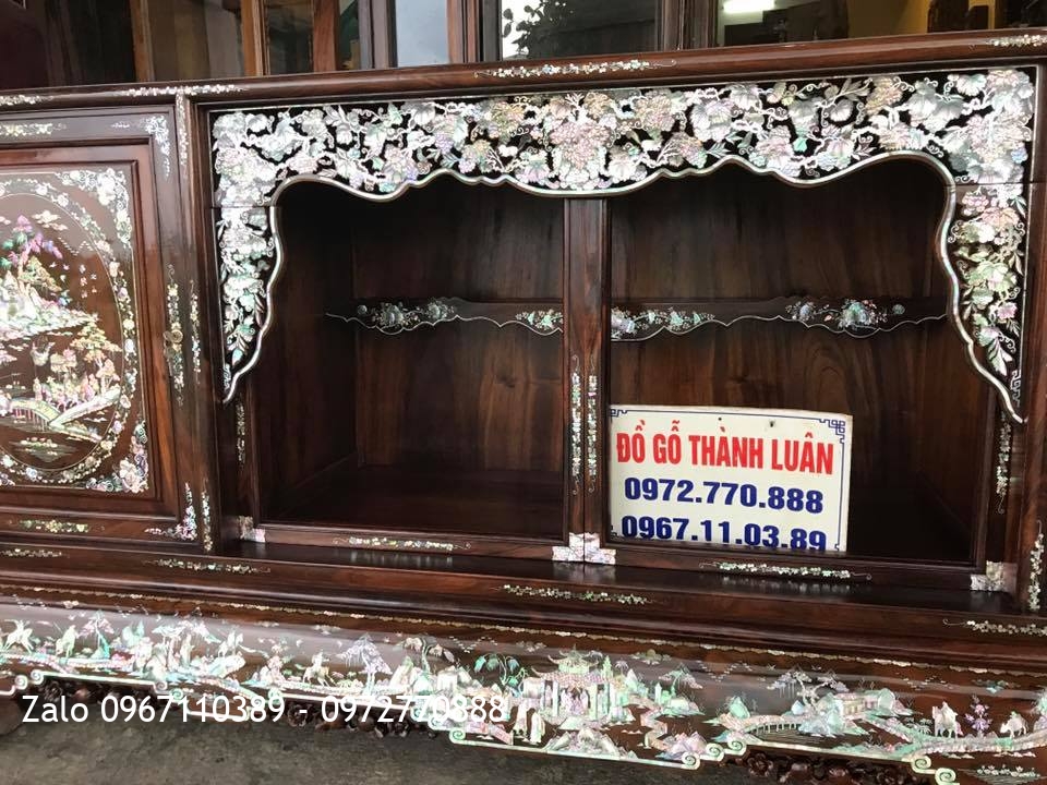 TỦ CHÈ GỖ GỤ TA QUẢNG BÌNH KHẢM ỐC ĐỎ SINGAPORE,.