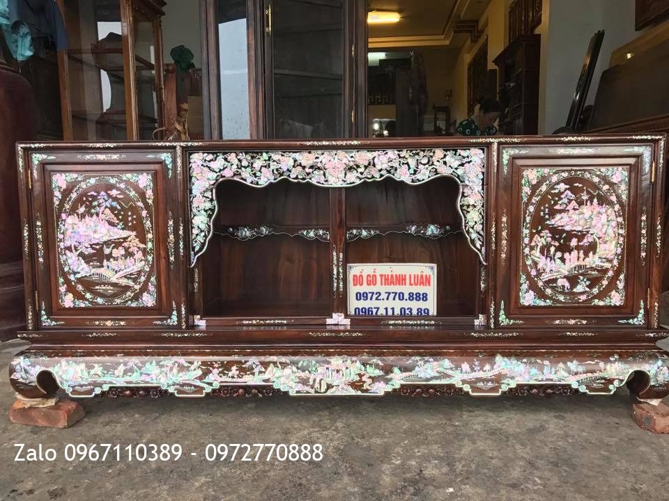 TỦ CHÈ GỖ GỤ TA QUẢNG BÌNH KHẢM ỐC ĐỎ SINGAPORE,