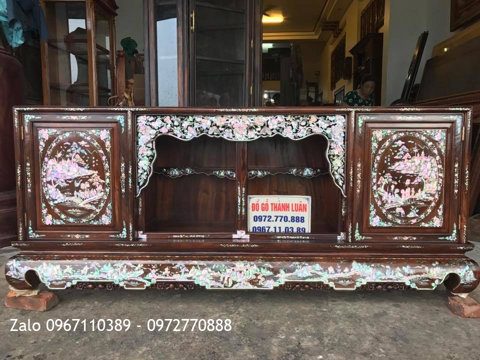 TỦ CHÈ GỖ GỤ TA QUẢNG BÌNH KHẢM ỐC ĐỎ SINGAPORE