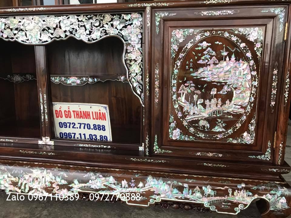 TỦ CHÈ GỖ GỤ TA QUẢNG BÌNH KHẢM ỐC ĐỎ SINGAPORE:
