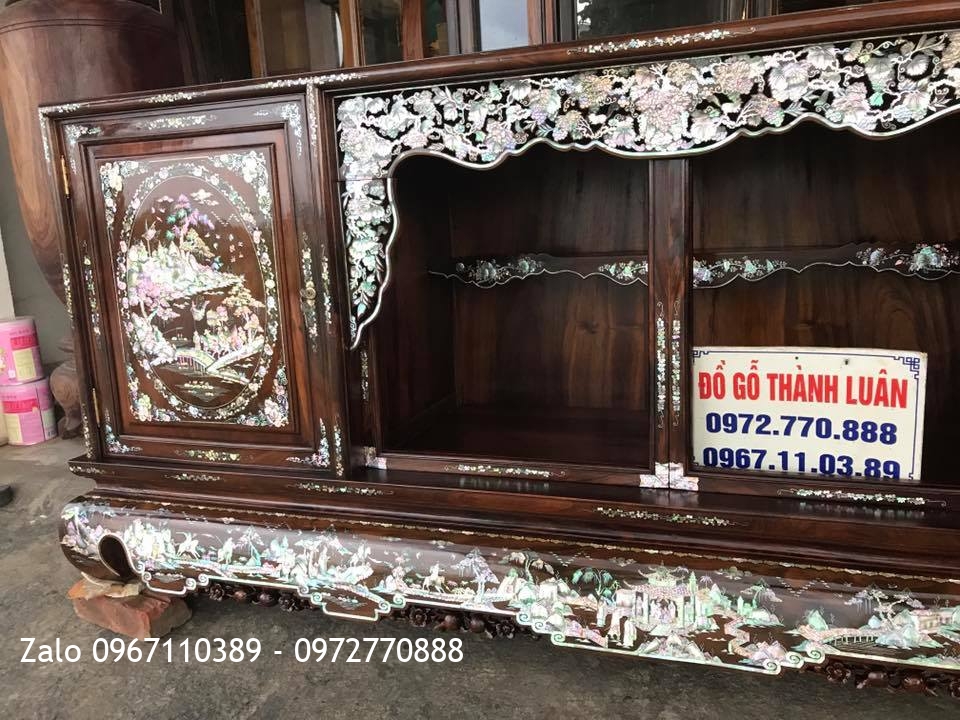 TỦ CHÈ GỖ GỤ TA QUẢNG BÌNH KHẢM ỐC ĐỎ SINGAPORE::