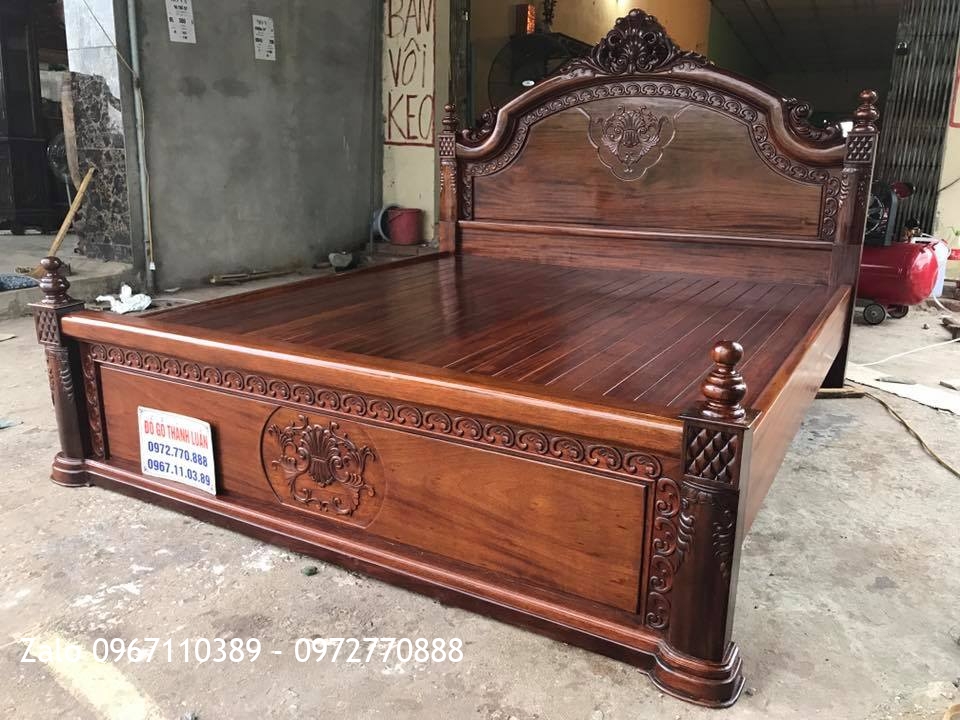 Giường Vòm Gỗ Gụ 1m8 x 2m. A Hưng Hoàng Mai Hà Nội