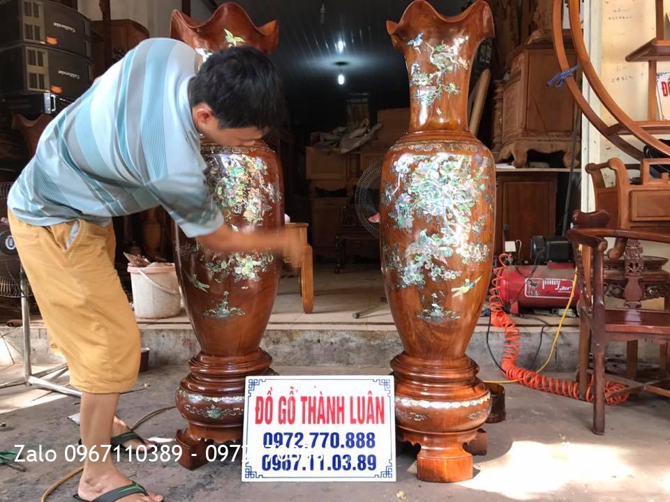 i Lọ Gỗ Hương Đỏ Lào Khảm Ốc 1m39.