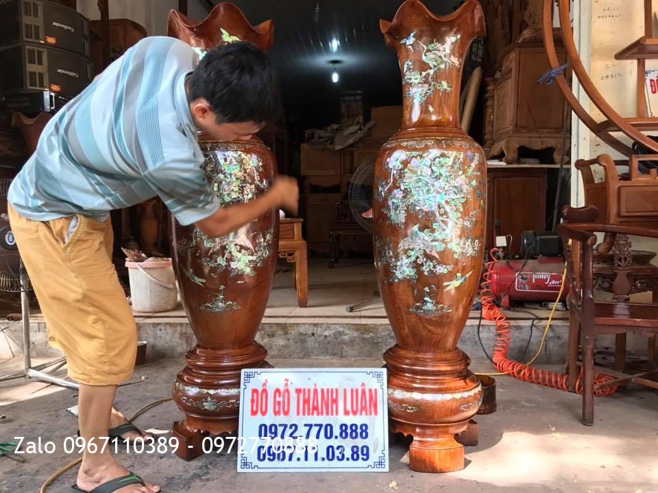 i Lọ Gỗ Hương Đỏ Lào Khảm Ốc 1m39.