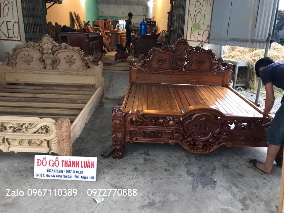 Giường Hoa Hồng Gỗ Gụ Mẫu Lu-i 1m8-2m. Khách TPHCM