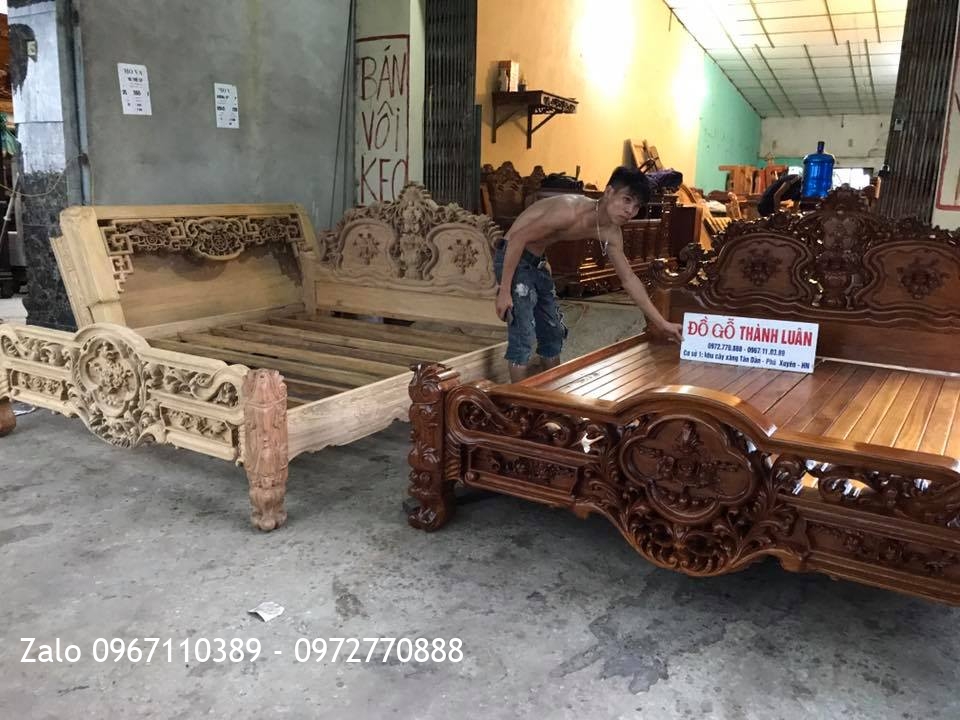 Giường Hoa Hồng Gỗ Gụ Mẫu Lu-i 1m8-2m. Khách TPHCM-
