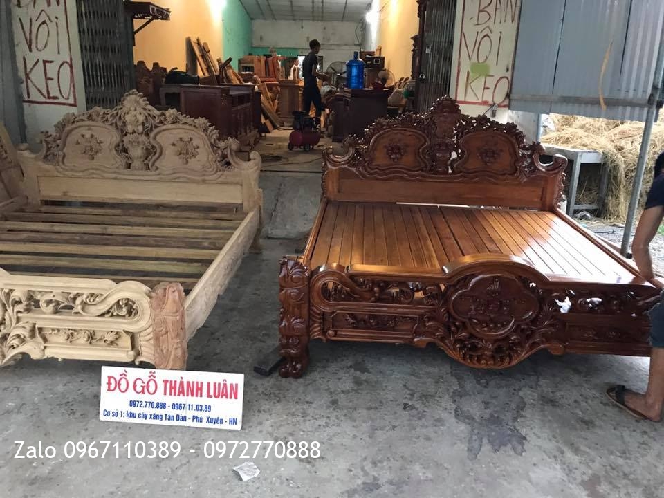 Giường Hoa Hồng Gỗ Gụ Mẫu Lu-i 1m8-2m. Khách TPHCM.
