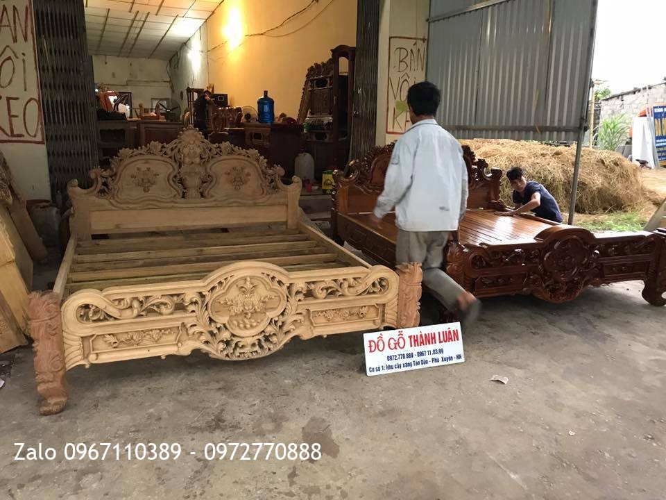Giường Hoa Hồng Gỗ Gụ Mẫu Lu-i 1m8-2m. Khách TPHCM.