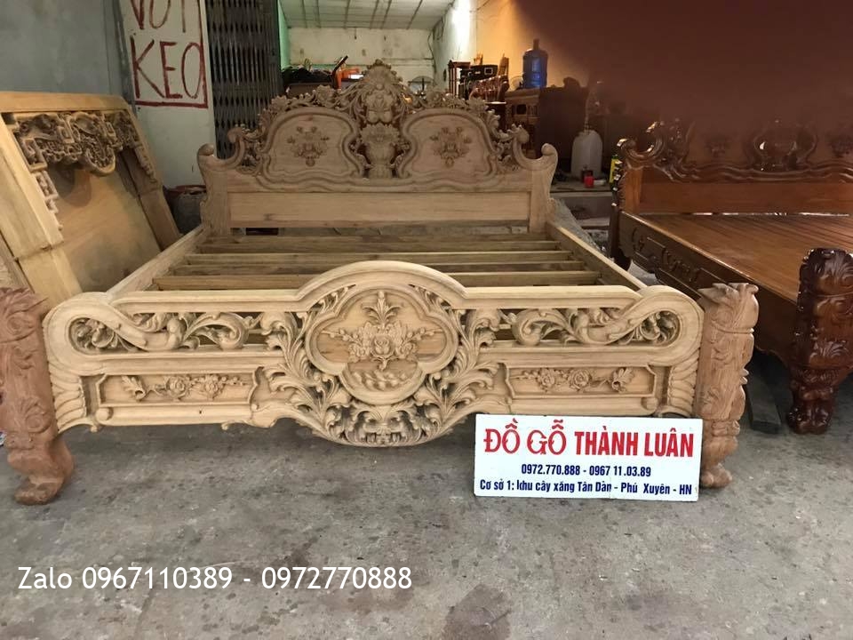 Giường Hoa Hồng Gỗ Gụ Mẫu Lu-i 1m8-2m. Khách TPHCM..