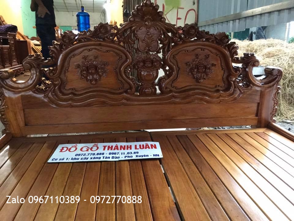Giường Hoa Hồng Gỗ Gụ Mẫu Lu-i 1m8-2m. Khách TPHCM.:.