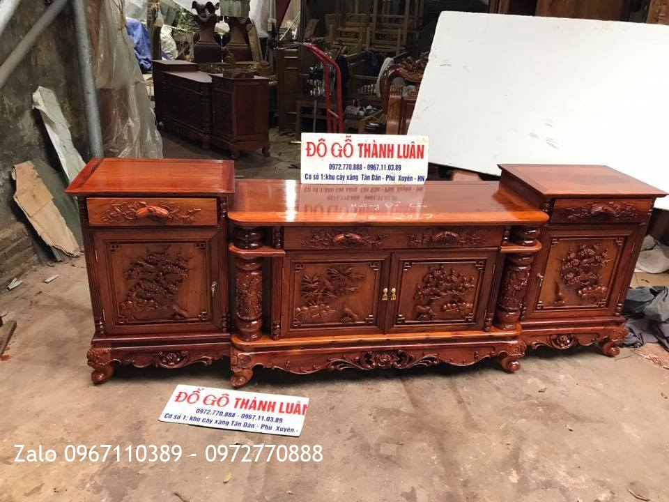 Kệ Tivi Gỗ Hương Đỏ Lào 4 Cánh Đục Tứ Quý. A Hào Văn Giang Hưng Yên