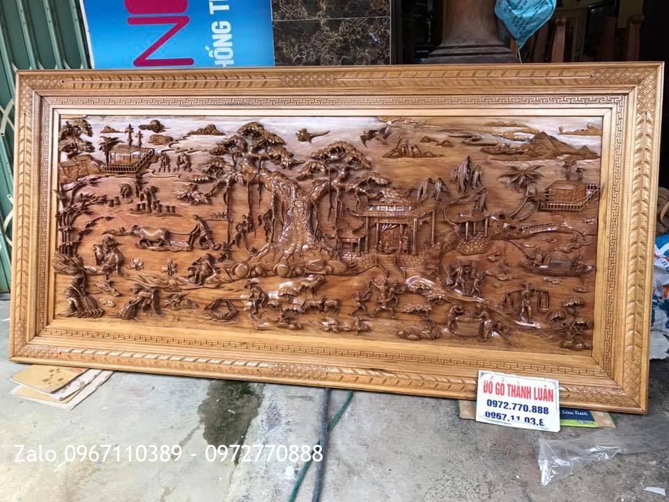 Tranh Đồng Quê Gỗ Gụ, Đồng Hồ Gỗ Mun. Khách Móng Cái Quảng Ninh