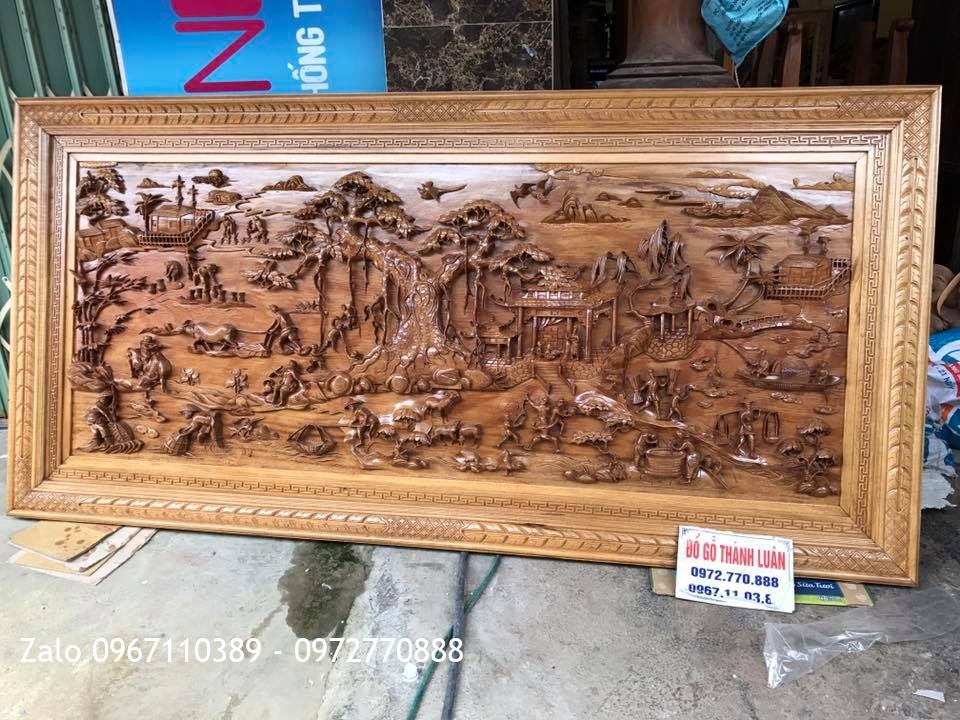 Tranh Đồng Quê Gỗ Gụ, Đồng Hồ Gỗ Mun. Khách Móng Cái Quảng Ninh.