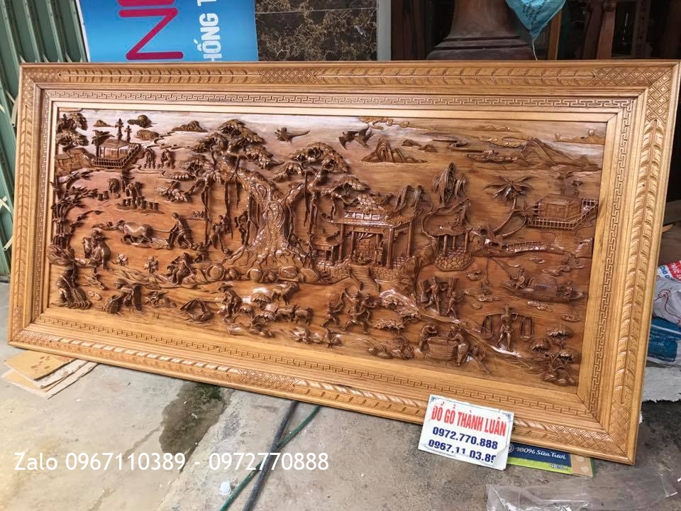 Tranh Đồng Quê Gỗ Gụ, Đồng Hồ Gỗ Mun. Khách Móng Cái Quảng Ninh:.