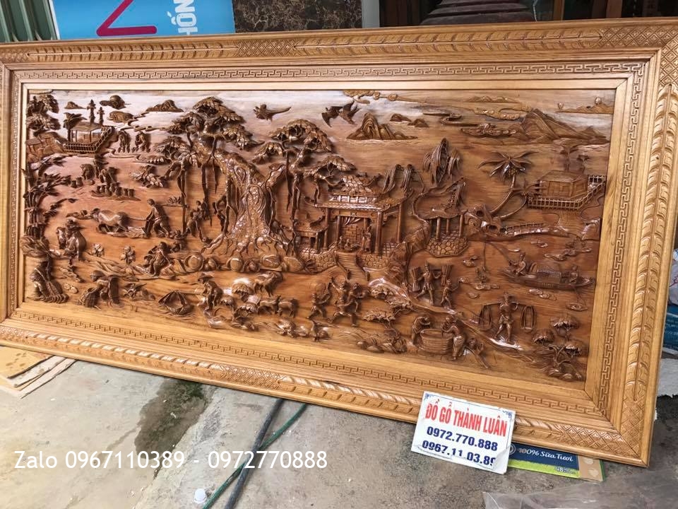 Tranh Đồng Quê Gỗ Gụ, Đồng Hồ Gỗ Mun. Khách Móng Cái Quảng Ninh: