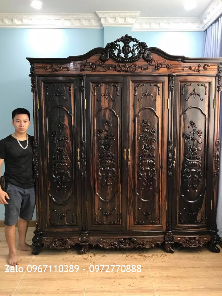 TỦ ÁO HOA HỒNG GỖ MUN. Bác Vinh Cầu Giấy HN-