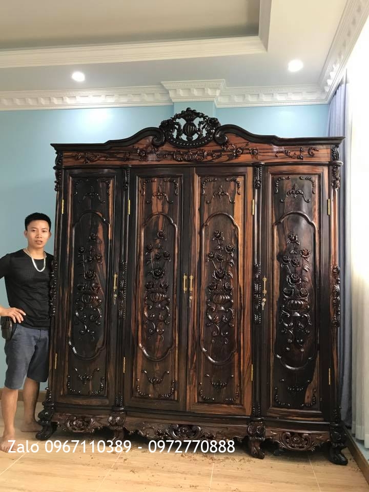 TỦ ÁO HOA HỒNG GỖ MUN. Bác Vinh Cầu Giấy HN,