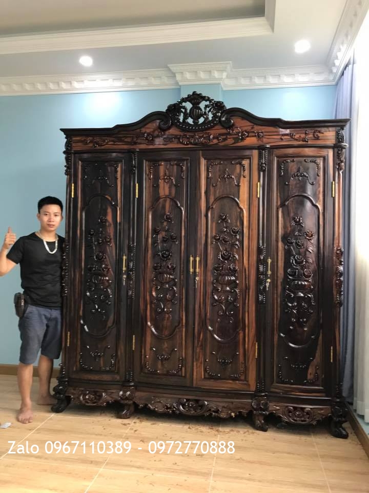 TỦ ÁO HOA HỒNG GỖ MUN. Bác Vinh Cầu Giấy HN,