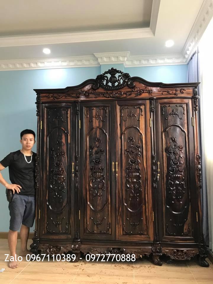 TỦ ÁO HOA HỒNG GỖ MUN. Bác Vinh Cầu Giấy HN.