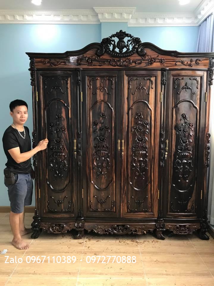 TỦ ÁO HOA HỒNG GỖ MUN. Bác Vinh Cầu Giấy HN.