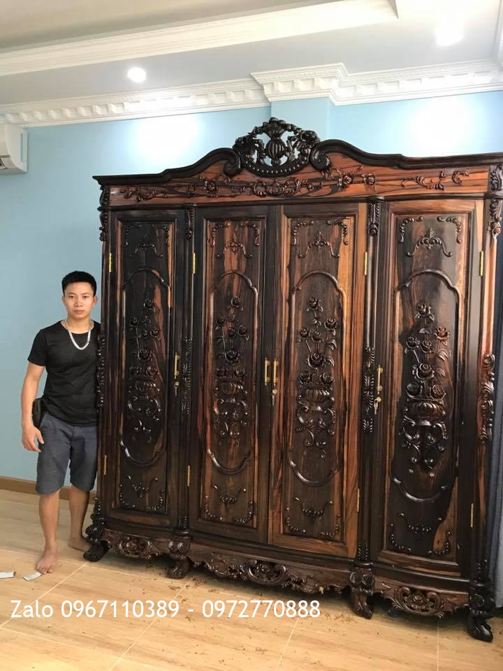 TỦ ÁO HOA HỒNG GỖ MUN. Bác Vinh Cầu Giấy HN:.
