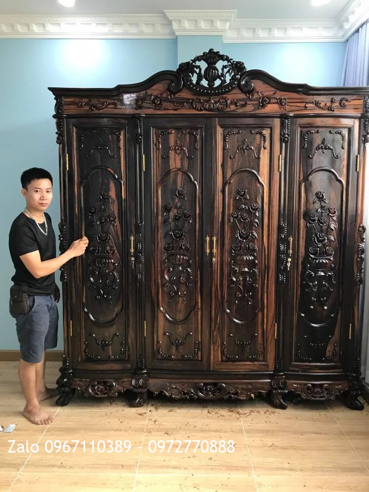 TỦ ÁO HOA HỒNG GỖ MUN. Bác Vinh Cầu Giấy HN: