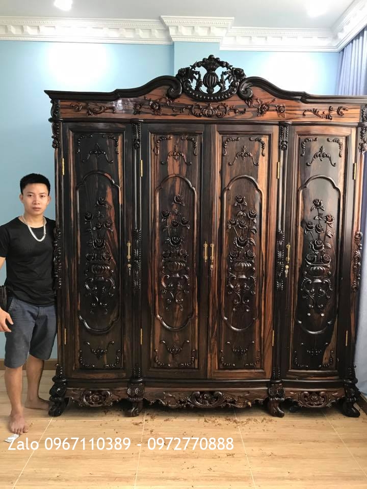 TỦ ÁO HOA HỒNG GỖ MUN. Bác Vinh Cầu Giấy HN::