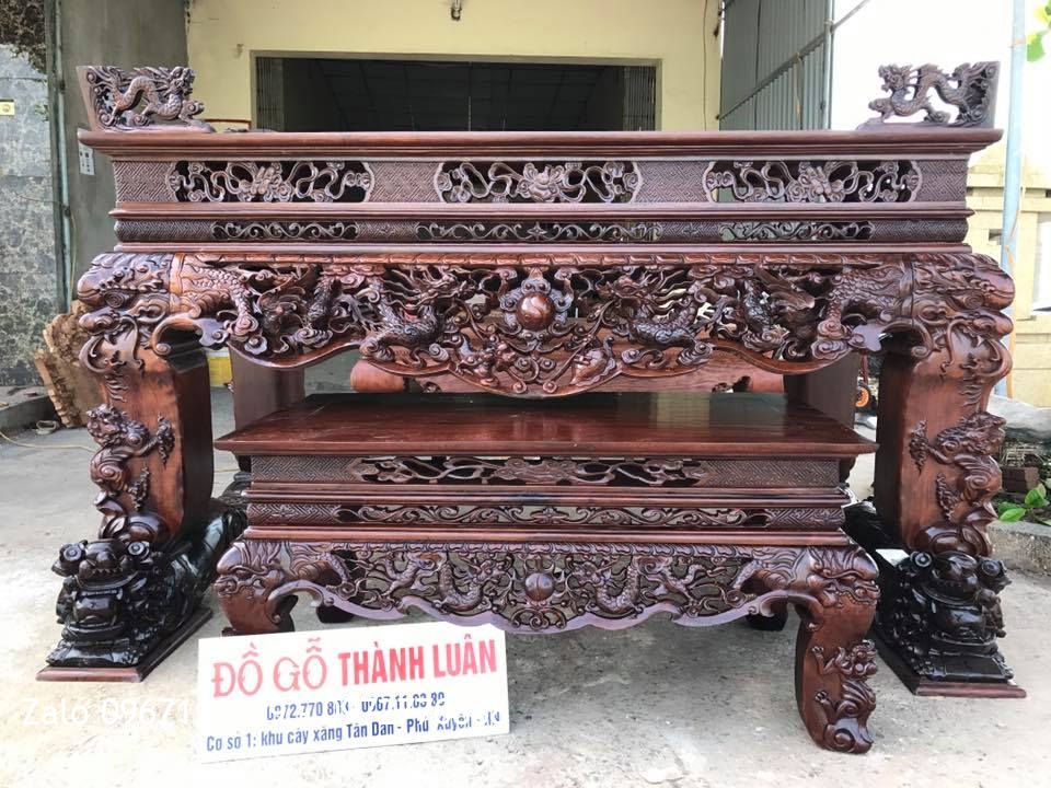 Bộ Sập Thờ Tứ Linh Nghê Trầu Gỗ Gụ Víp. Khách Đông Triều Quảng Ninh.