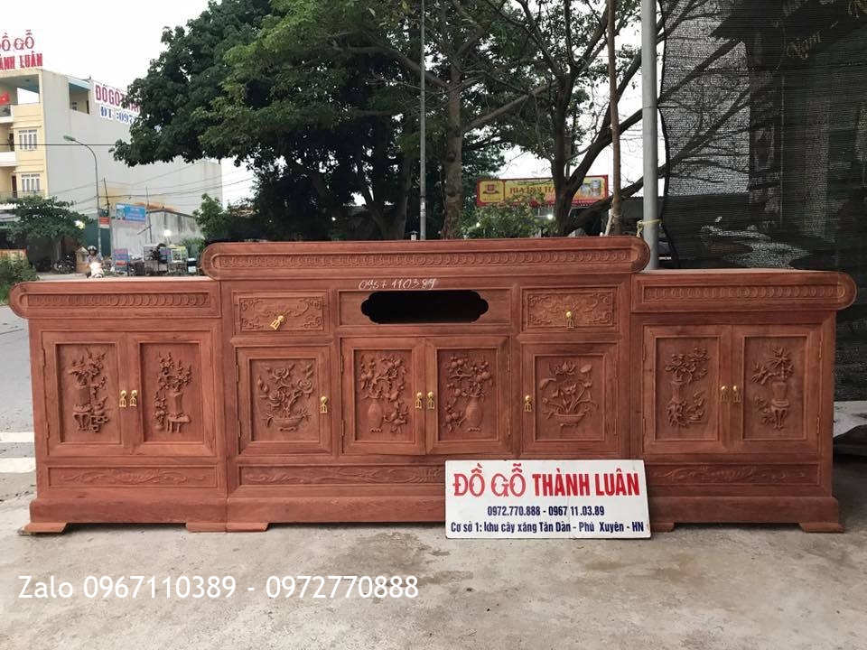 Xong 3 Kệ Tivi Gỗ Hương Đỏ Kiểu Mõ, Đục Thủ Công Và Đục CNC.