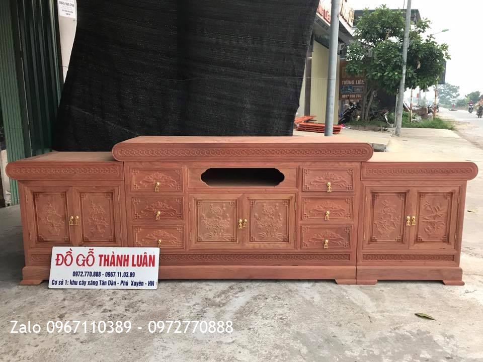 Xong 3 Kệ Tivi Gỗ Hương Đỏ Kiểu Mõ, Đục Thủ Công Và Đục CNC.