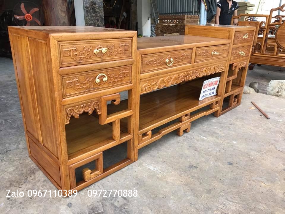 Bộ Trường Song Móc Gỗ Gụ Ta, Kệ Tivi Zích Zắc. Bác Bụi Mê Linh HN,.