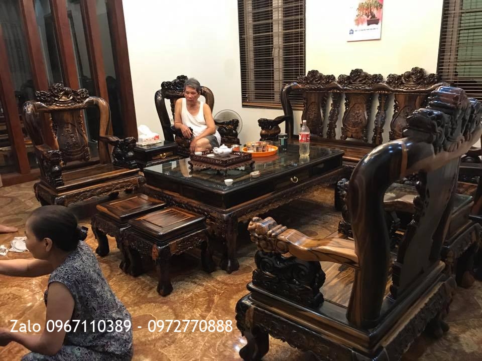 Bộ Bàn Ghế Minh Nghê, Kệ Tivi 3 Kiểu Mõ Gỗ Mun. ALinh La Phù Hoài Đức HN