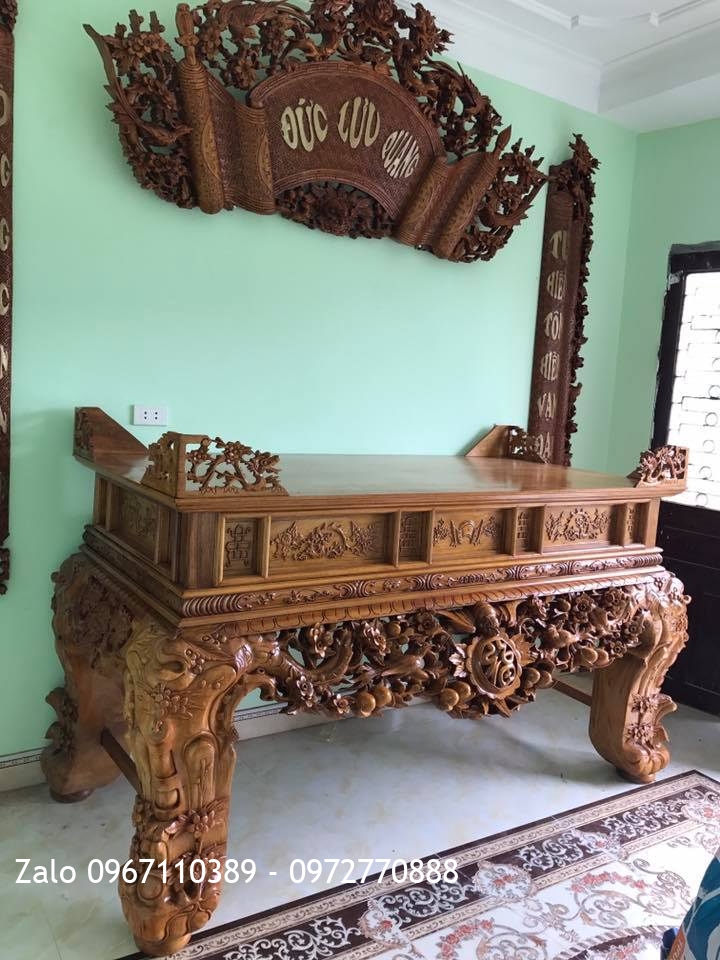 Sập Thờ, Cuốn Thư Câu Đối Gỗ Gụ. Cô Chú Tiền Phương Cầu Rền Tp HN,