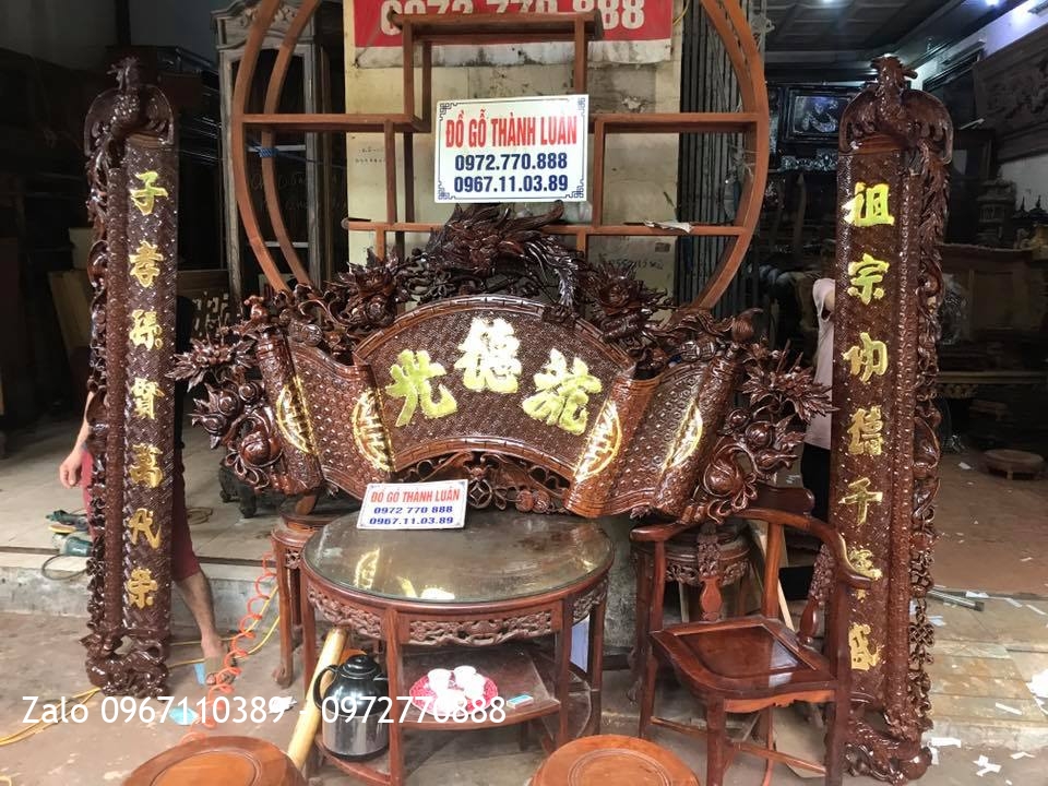 Bộ Cuốn Thư Câu Đối Mẫu Phượng Hoàng Gỗ Gụ Dát Vàng. Khách Hải Phòng