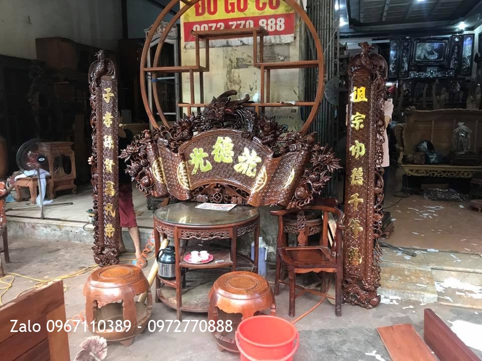 Bộ Cuốn Thư Câu Đối Mẫu Phượng Hoàng Gỗ Gụ Dát Vàng. Khách Hải Phòng,.