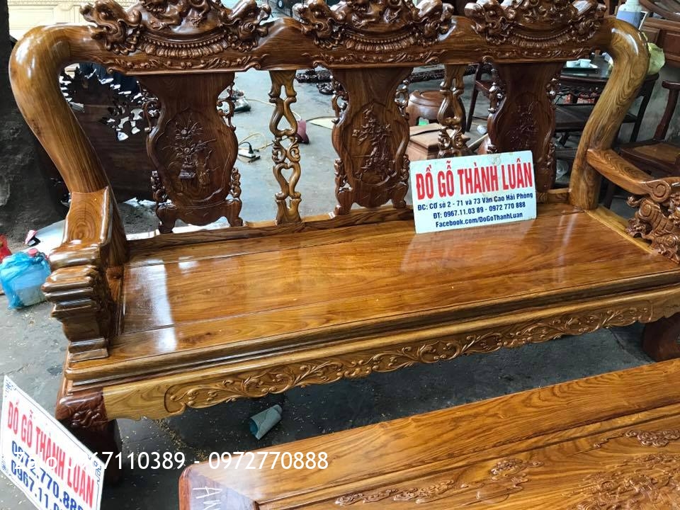 Bộ Minh Nghê Gỗ Hương Vân Đỏ Cột 12.6 Món. A Hiếu Gia Lộc Hải Dương,