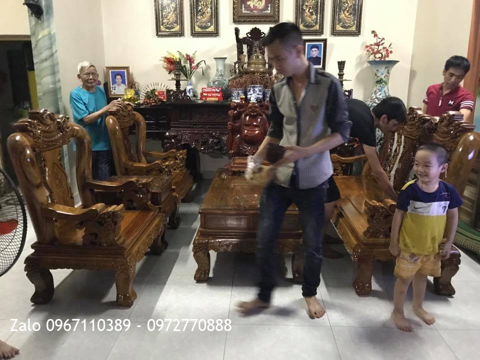 Bộ Minh Nghê Gỗ Hương Vân Đỏ Cột 12.6 Món. A Hiếu Gia Lộc Hải Dương.,