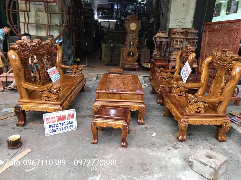 Bộ Minh Nghê Gỗ Hương Vân Đỏ Cột 12.6 Món. A Hiếu Gia Lộc Hải Dương..