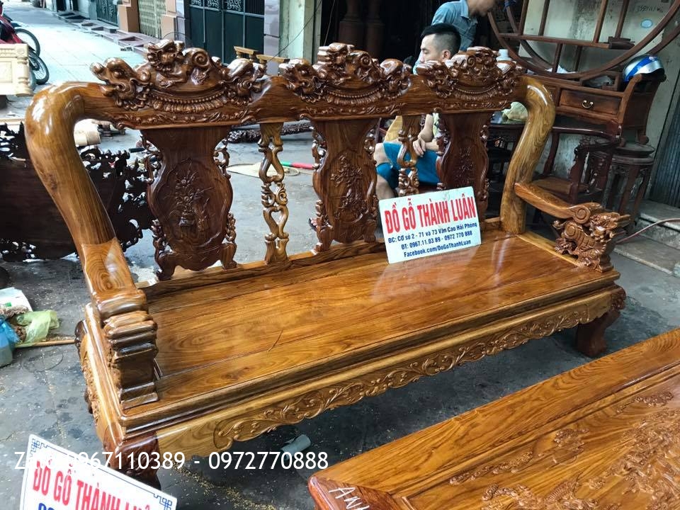 Bộ Minh Nghê Gỗ Hương Vân Đỏ Cột 12.6 Món. A Hiếu Gia Lộc Hải Dương..