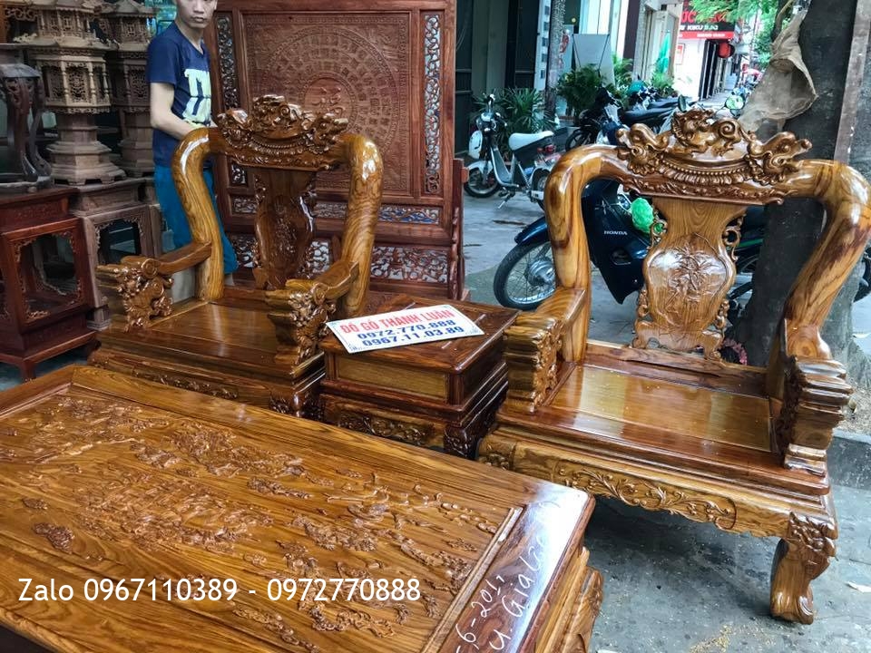 Bộ Minh Nghê Gỗ Hương Vân Đỏ Cột 12.6 Món. A Hiếu Gia Lộc Hải Dương.:.