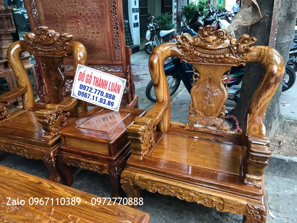 Bộ Minh Nghê Gỗ Hương Vân Đỏ Cột 12.6 Món. A Hiếu Gia Lộc Hải Dương::.